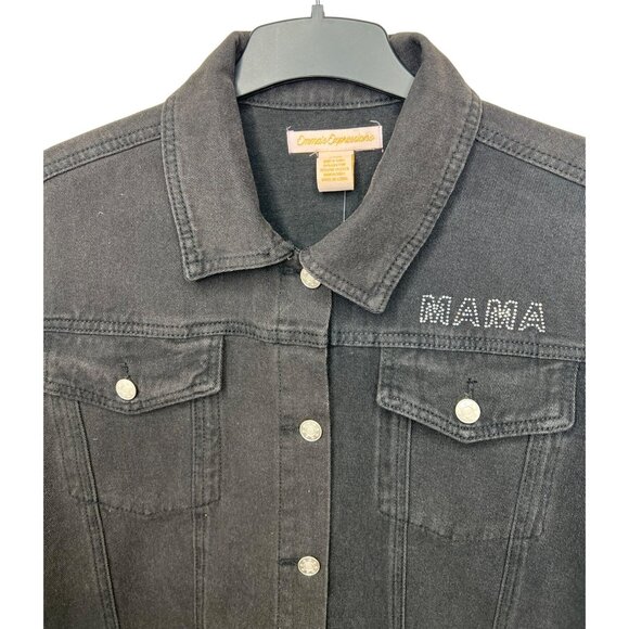 Emmas Expressions "Mama" Embroidered Black Denim Jacket With Butterfly Medium - Picture 9 of 13